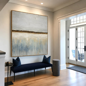 Misty Shoreline Blue Abstract Wall Art styled interior scene 2 | OILDECO