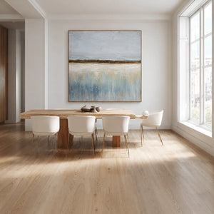 Misty Shoreline Blue Abstract Wall Art styled interior scene 3 | OILDECO