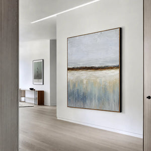 Misty Shoreline Blue Abstract Wall Art styled interior scene 5 | OILDECO