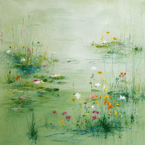 Spring Meadow Green Floral Wall Art artwork view | OILDECO