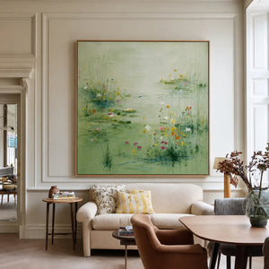 Spring Meadow Green Floral Wall Art styled interior scene 1 | OILDECO