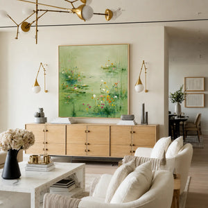 Spring Meadow Green Floral Wall Art styled interior scene 2 | OILDECO