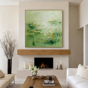 Spring Meadow Green Floral Wall Art styled interior scene 3 | OILDECO