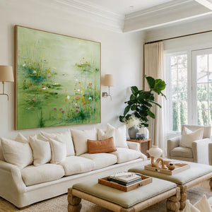 Spring Meadow Green Floral Wall Art styled interior scene 5 | OILDECO