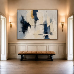 Navy Fragments Textured Abstract Wall Art styled interior scene 1 | OILDECO