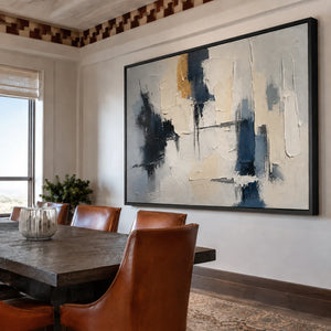Navy Fragments Textured Abstract Wall Art styled interior scene 2 | OILDECO