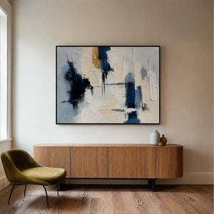 Navy Fragments Textured Abstract Wall Art styled interior scene 3 | OILDECO