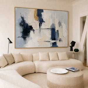 Navy Fragments Textured Abstract Wall Art styled interior scene 4 | OILDECO