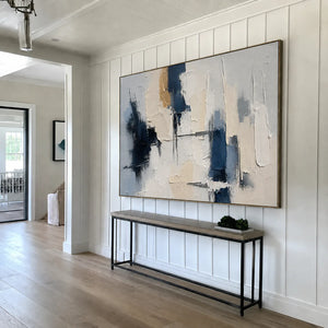 Navy Fragments Textured Abstract Wall Art styled interior scene 5 | OILDECO