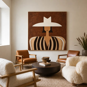 Wide Brim Portrait Folk Wall Art styled interior scene 2 | OILDECO