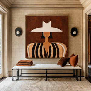 Wide Brim Portrait Folk Wall Art styled interior scene 3 | OILDECO
