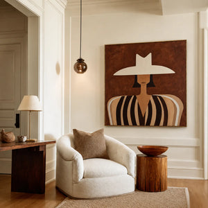 Wide Brim Portrait Folk Wall Art styled interior scene 4 | OILDECO
