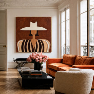 Wide Brim Portrait Folk Wall Art styled interior scene 5 | OILDECO