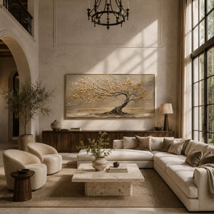 Windlit Tree Botanical Wall Art styled in a modern living room | Oildeco