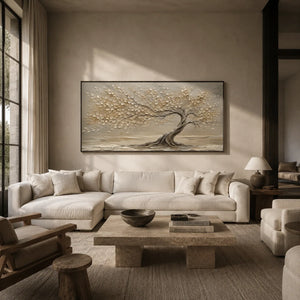 Windlit Tree Botanical Wall Art displayed above a sofa in a neutral interior | Oildeco