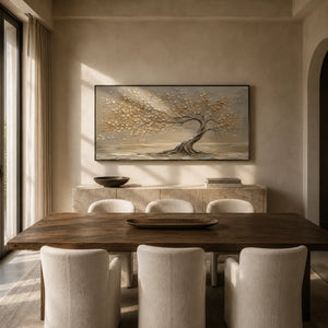 Windlit Tree Botanical Wall Art displayed in a bright dining room | Oildeco
