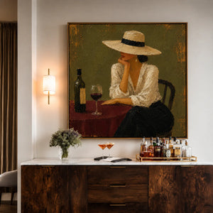 Evening at the Wine Table Figurative Wall Art styled interior scene 1 | OILDECO