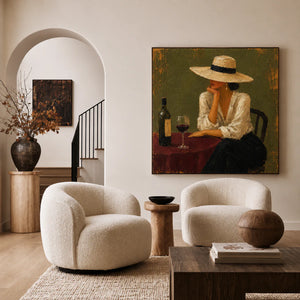 Evening at the Wine Table Figurative Wall Art styled interior scene 2 | OILDECO