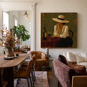 Evening at the Wine Table Figurative Wall Art styled interior scene 5 | OILDECO