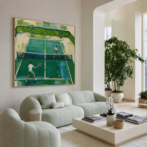 Sunlit Tennis Court Wall Art styled interior scene 1 | OILDECO