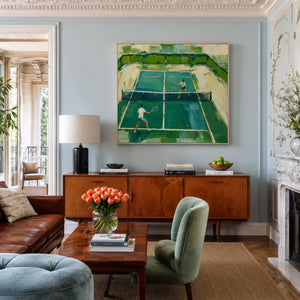 Sunlit Tennis Court Wall Art styled interior scene 2 | OILDECO