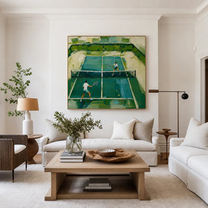 Sunlit Tennis Court Wall Art styled interior scene 3 | OILDECO