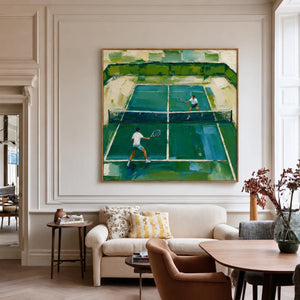 Sunlit Tennis Court Wall Art styled interior scene 5 | OILDECO