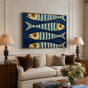 Blue School of Fish Wall Art artwork view | OILDECO