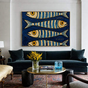 Blue School of Fish Wall Art styled interior scene 1 | OILDECO