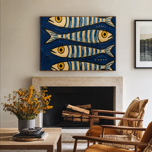 Blue School of Fish Wall Art styled interior scene 2 | OILDECO