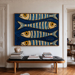Blue School of Fish Wall Art styled interior scene 3 | OILDECO