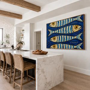 Blue School of Fish Wall Art styled interior scene 4 | OILDECO