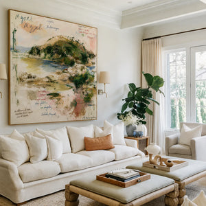 Poetic Green Landscape Wall Art styled interior scene 2 | OILDECO