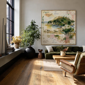 Poetic Green Landscape Wall Art styled interior scene 5 | OILDECO