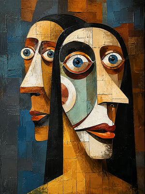 Three Faces Cubist Wall Art artwork view | OILDECO