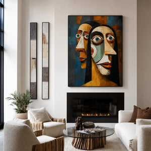 Three Faces Cubist Wall Art styled interior scene 2 | OILDECO