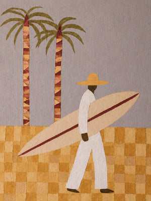 Palm Walk Surfer Wall Art artwork view | OILDECO