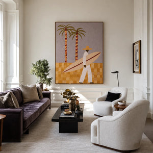 Palm Walk Surfer Wall Art styled interior scene 2 | OILDECO