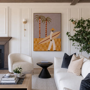 Palm Walk Surfer Wall Art styled interior scene 3 | OILDECO