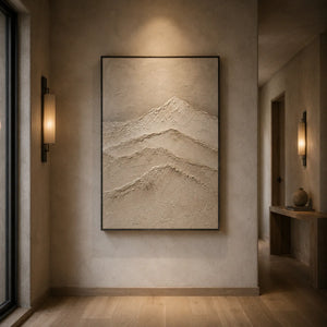 Quiet Ridge Textured Wall Art styled in a contemporary entryway | Oildeco