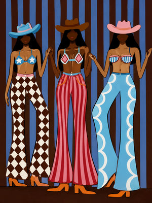 Three Cowgirls Western Wall Art artwork view | OILDECO