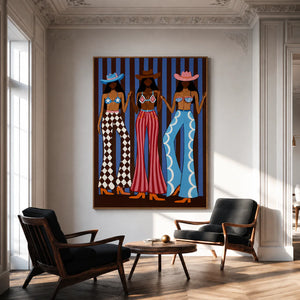 Three Cowgirls Western Wall Art styled interior scene 1 | OILDECO