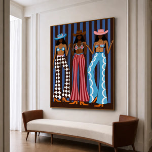 Three Cowgirls Western Wall Art styled interior scene 3 | OILDECO