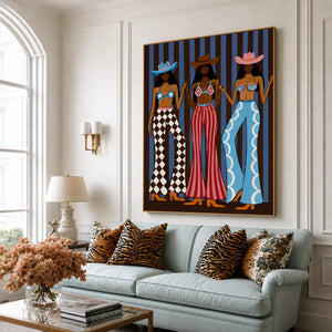 Three Cowgirls Western Wall Art styled interior scene 5 | OILDECO