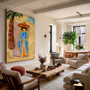 Sunlit Cowgirl Portrait Wall Art styled interior scene 1 | OILDECO