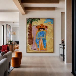 Sunlit Cowgirl Portrait Wall Art styled interior scene 2 | OILDECO