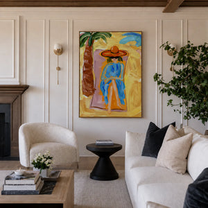 Sunlit Cowgirl Portrait Wall Art styled interior scene 3 | OILDECO