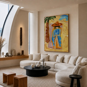 Sunlit Cowgirl Portrait Wall Art styled interior scene 4 | OILDECO