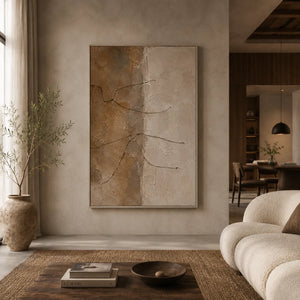 Earth Line Textured Wall Art displayed above a sofa in a neutral interior | Oildeco