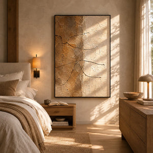 Earth Line Textured Wall Art shown in a calm bedroom setting | Oildeco